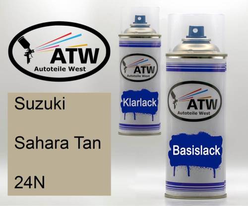 Suzuki, Sahara Tan, 24N: 400ml Sprühdose + 400ml Klarlack - Set, von ATW Autoteile West.